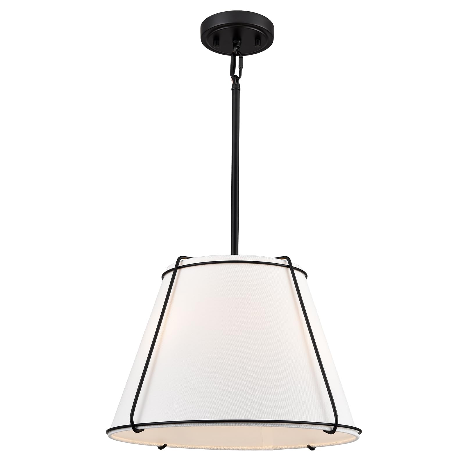 AXILAND 16 Inch Black Drum Pendant With White Linen Shade