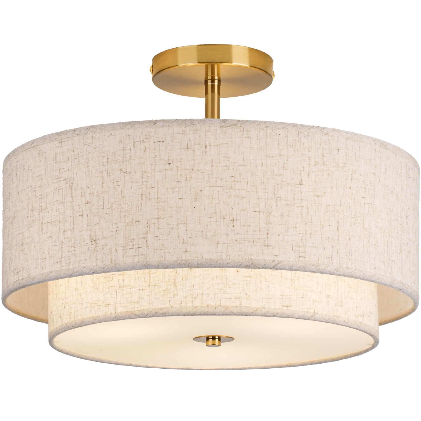 Calokes 16 Inch Double Drum Gold 3 Light Semi Flush Mount